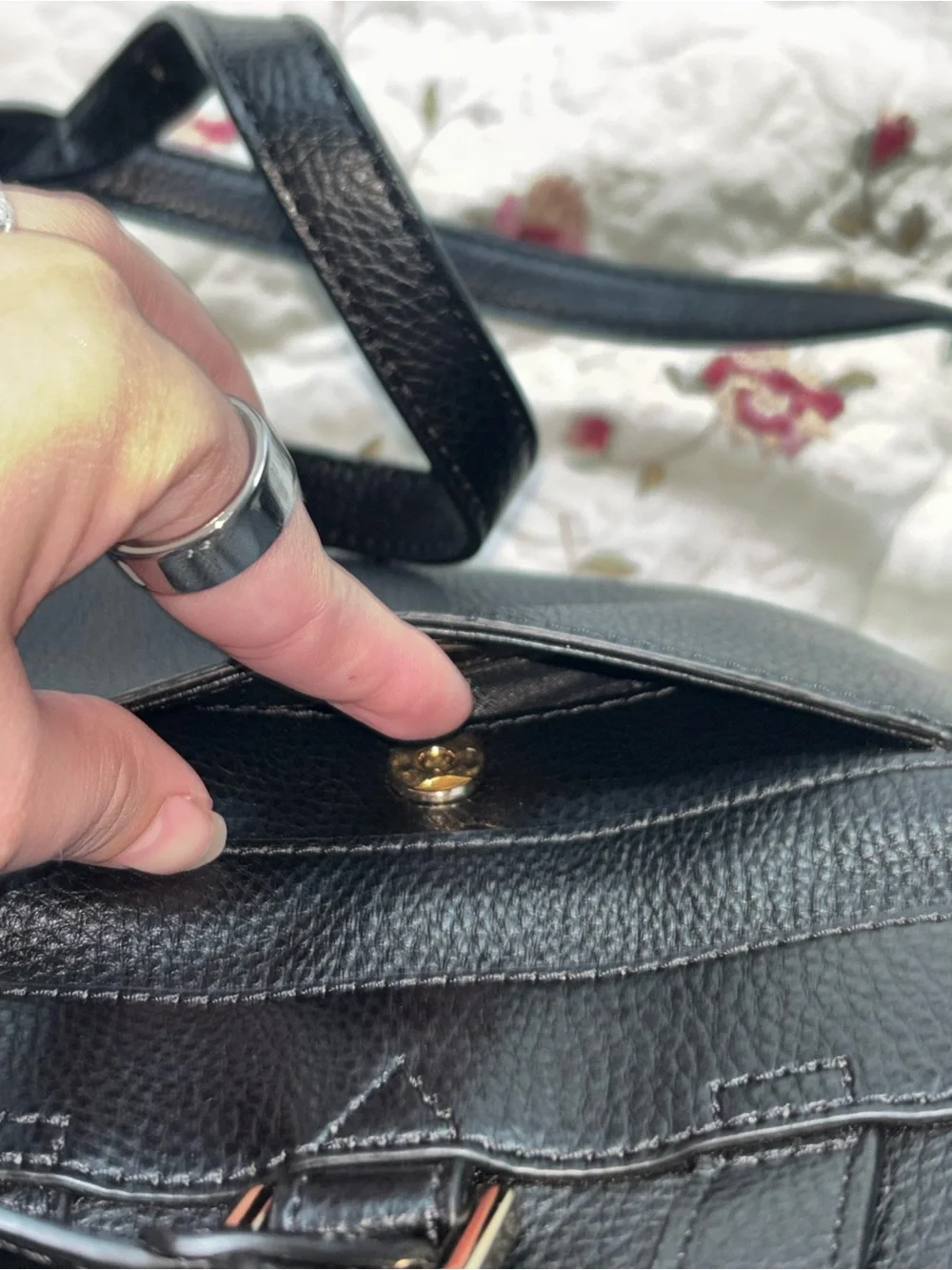 Michael Kors Black Pebbled Leather Backpack with Gold Accents